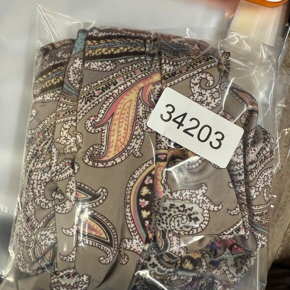 Serengeti Dress Women XL Beige Paisley Shift Short Crew Neck Button Long Sleeve - Picture 7 of 7